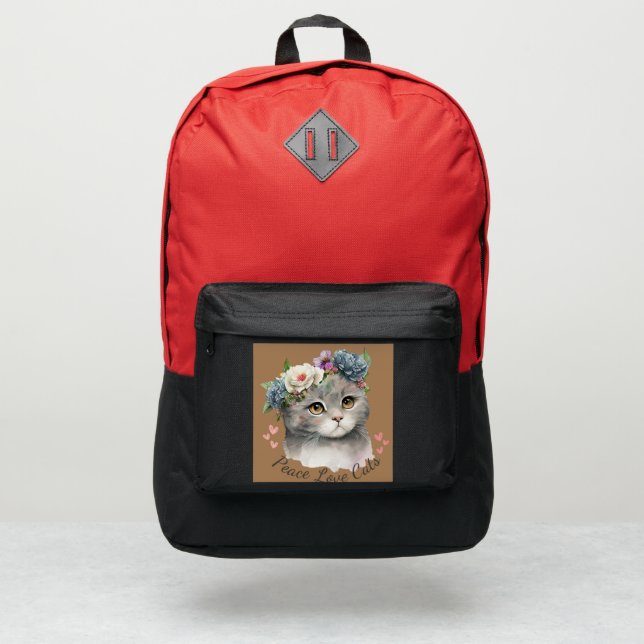 Cat love school red Backpack (Front)
