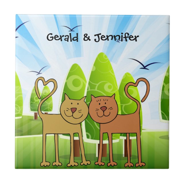 Cat Love trivet/tile template, ready to customize Tile (Front)