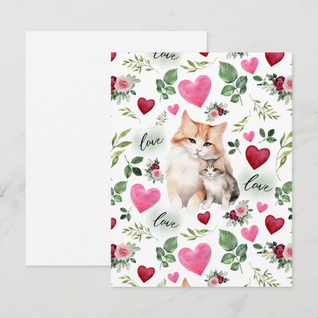 Cat Love Valentine’s Day Card in White (Front/Back)