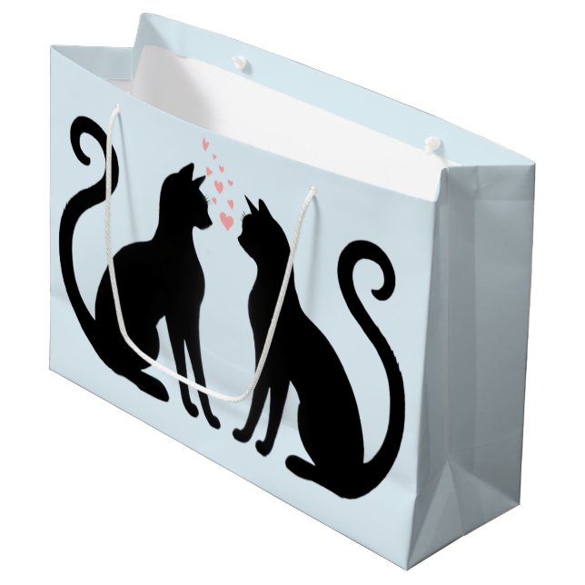 Cat Love with Hearts Large Gift Bag (Front Angled)