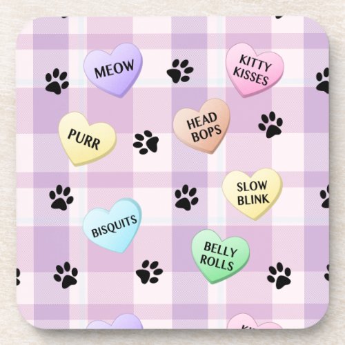 Cat Love Words Hearts Paw Prints Coasters 6