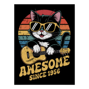 Cat Lover 1956 Birthday Ukulele Vintage 70th Gift  Poster