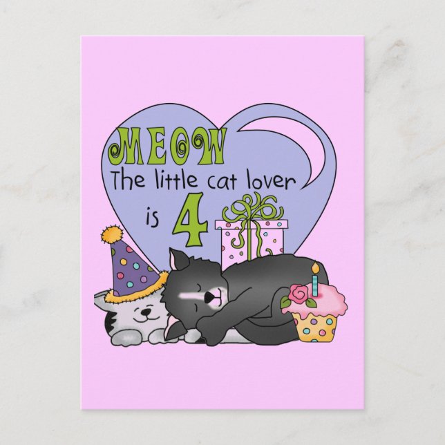 Cat Lover 4th Birthday  T-shirts and Gifts Postcard (Front)