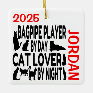 Cat Lover Bagpipe Player CUSTOM Ceramic Ornament