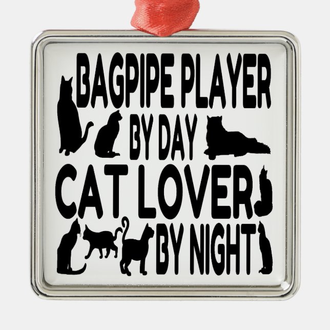 Cat Lover Bagpipe Player Metal Ornament (Front)