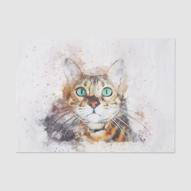 Cat Lover Beautiful Cat Watercolor Tissue Paper (Front)