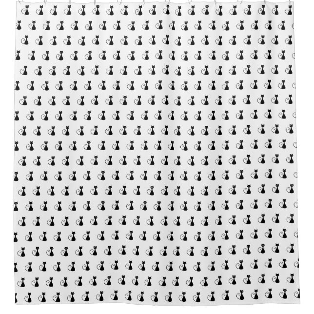 Cat Lover Black and White  Bathroom Showe Shower C Shower Curtain (Front)