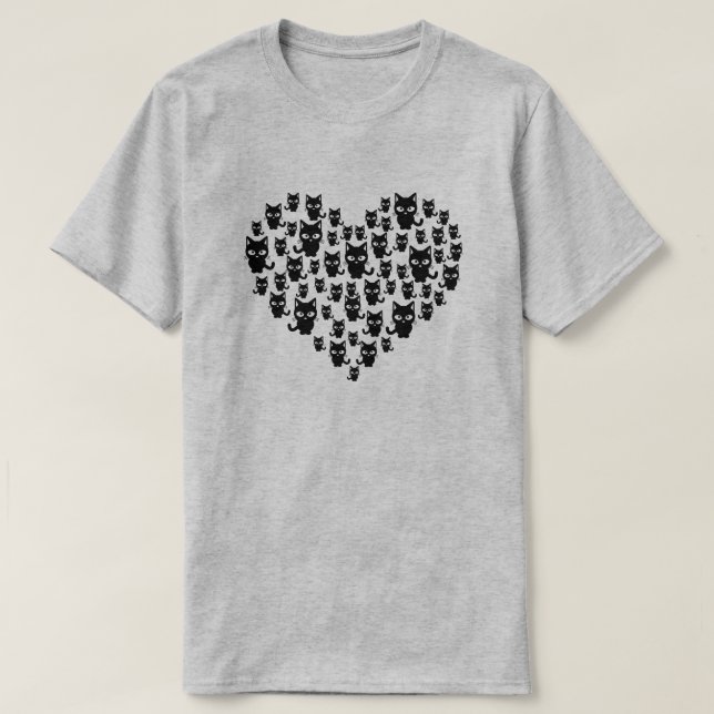 Cat Lover Black Cats Heart T-Shirt (Design Front)
