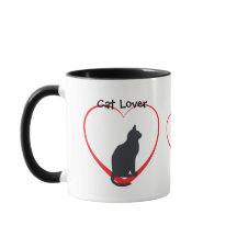 Cat lover, black cats in open red hearts