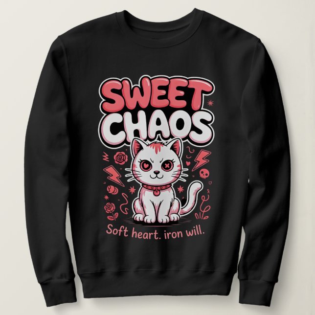 Cat Lover Bold Gift – Sweet Chaos Design Sweatshirt (Design Front)