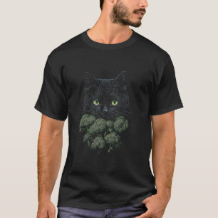Cat Lover Broccoli Sketch Drawing Feline Kitty Pet T-Shirt