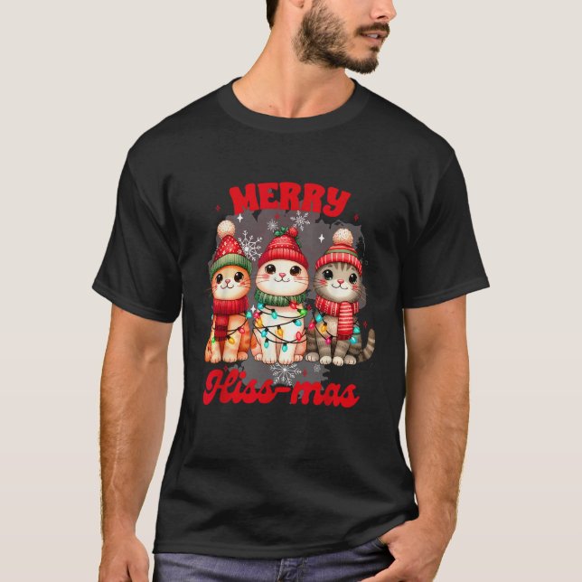 Cat Lover Cat Mom Merry Christmas Xmas Merry Hiss  T-Shirt (Front)