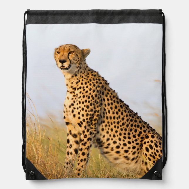 Cat lover cheetah photo drawstring bag (Front)