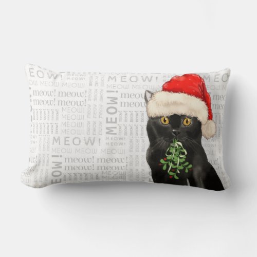 Cat Lover Christmas Black Bombay Santa Kitty Lumbar Pillow