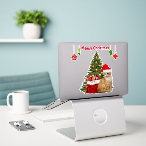 Cat Lover Christmas Tree and Kitty  Sticker