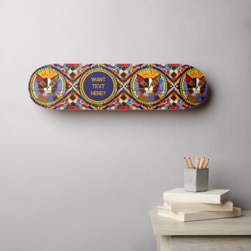 Cat Lover _ Colorful Mosaic Kitty _ Your Text on Skateboard