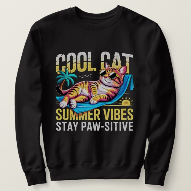 Cat Lover Cool Summer Vibes Funny Gift Sweatshirt (Design Front)