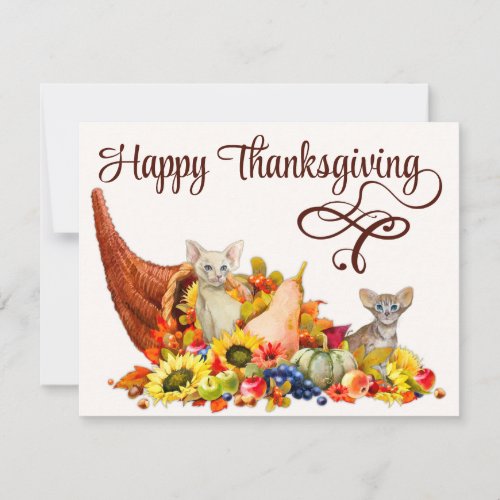 Cat Lover Cornucopia Thanksgiving Holiday Seasonal Card