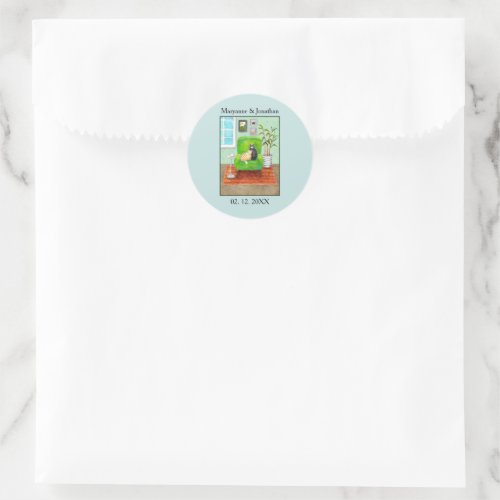 Cat Lover Couple Custom Wedding Favor  Classic Round Sticker