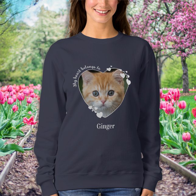 Cat Lover Custom Cute Pet Photo Heart Sweatshirt (Creator Uploaded)