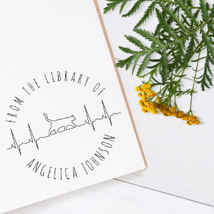 Cat Lover Custom Name Library Book Hand-written Rubber Stamp