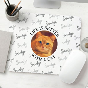 Cat Lover Custom Pet Photo & Name White Mouse Pad