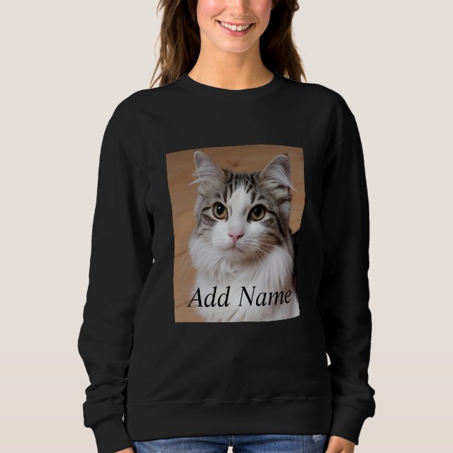 Cat Lover Custom Photo and Name Personalized Black Sweatshirt (Front)