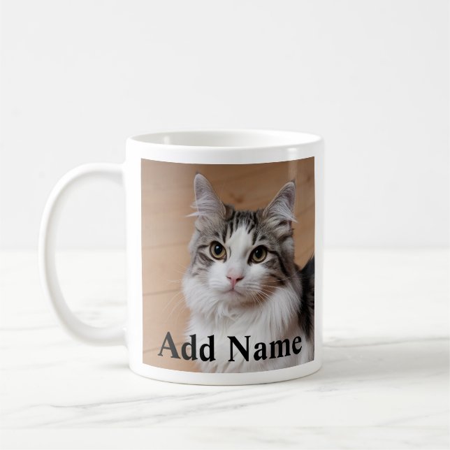 Cat Lover Custom Photo and Name Personalized Coffee Mug (Left)