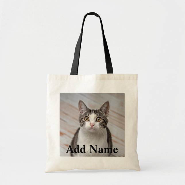 Cat Lover Custom Photo and Name Personalized Tote Bag (Front)