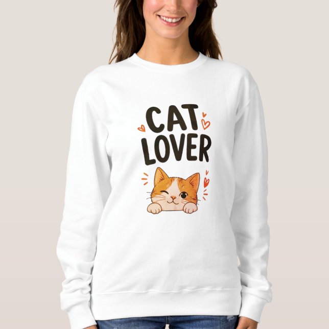 Cat Lover Cute Minimal Cat Design Sweatshirt (Front)