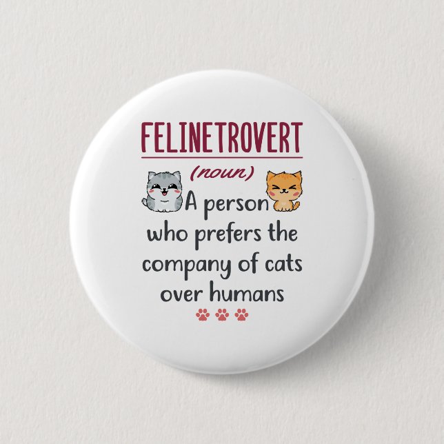 Cat Lover Definition Funny Saying Introvert Button (Front)