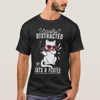 Cat Lover Flute Player Expert Musician Playing Mus T-Shirt