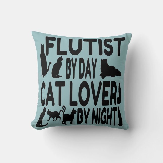 Cat Lover Flutist Throw Pillow (Front)