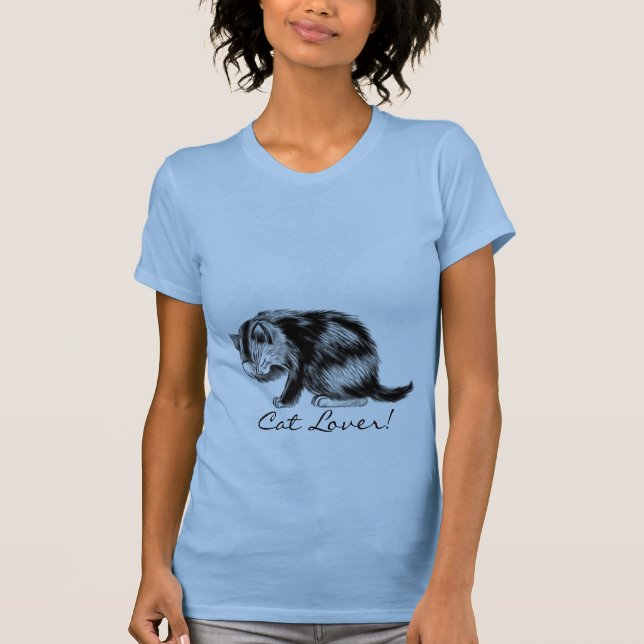 Cat Lover Fun Grey Tabby Kitten Artwork T-Shirt (Front)