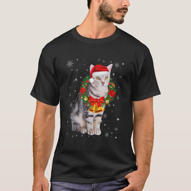Cat Lover Funny American Shorthair Tree Christmas T-Shirt (Front)