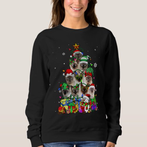 Cat Lover Funny Siamese Tree Christmas Light Sweatshirt