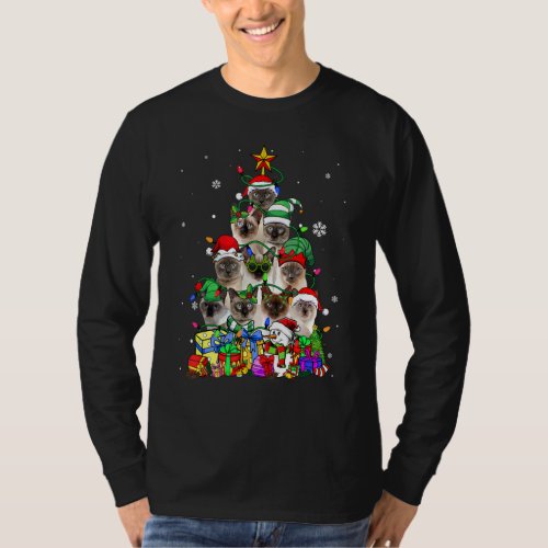 Cat Lover Funny Siamese Tree Christmas Light T_Shirt