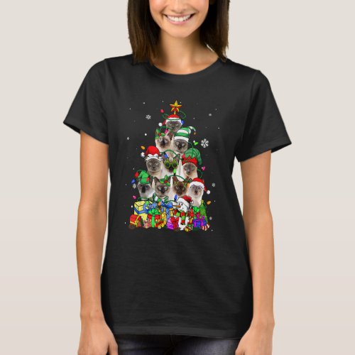 Cat Lover Funny Siamese Tree Christmas Light T_Shirt