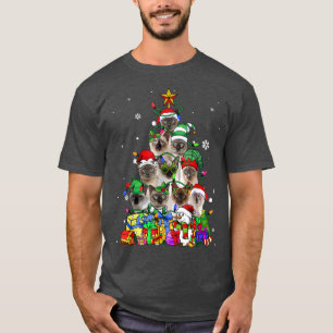 Cat Lover Funny Siamese Tree Christmas Light T-Shirt