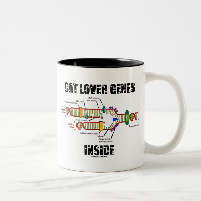 Cat Lover Genes Inside (DNA Replication) Two-Tone Coffee Mug (Right)