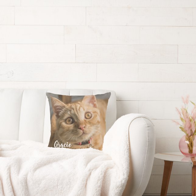 Cat Lover Gift - Custom Pet Photo Keepsake Cat  Throw Pillow (Couch)