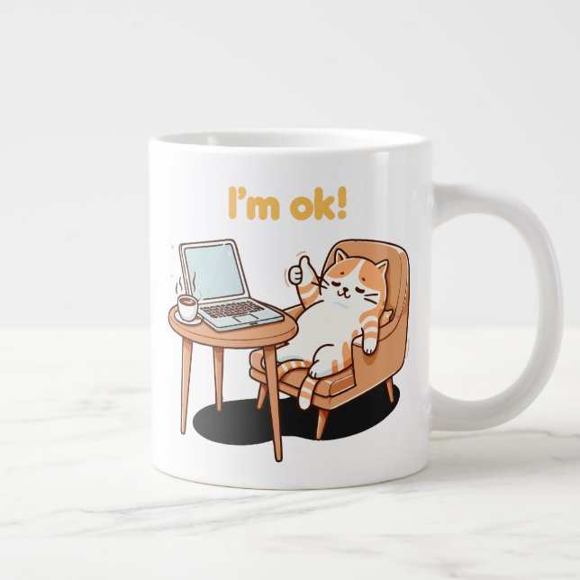 cat lover gift i'm ok giant coffee mug (Right)