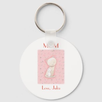 Cat Lover Gift Mama Cat And Baby Custom Name Keychain by MiKaArt at Zazzle