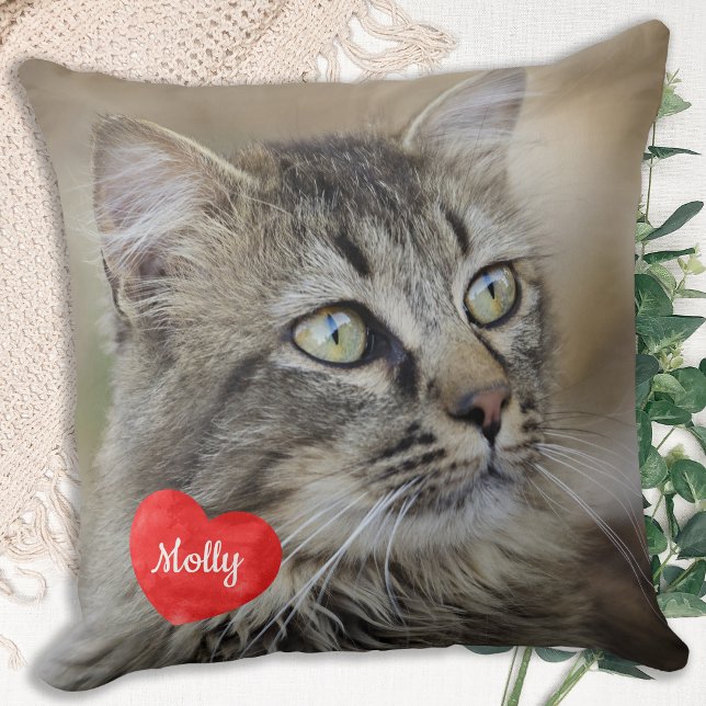 Cat Lover Gift - Pet Keepsake - Custom Photo Name Throw Pillow (Creator Uploaded)