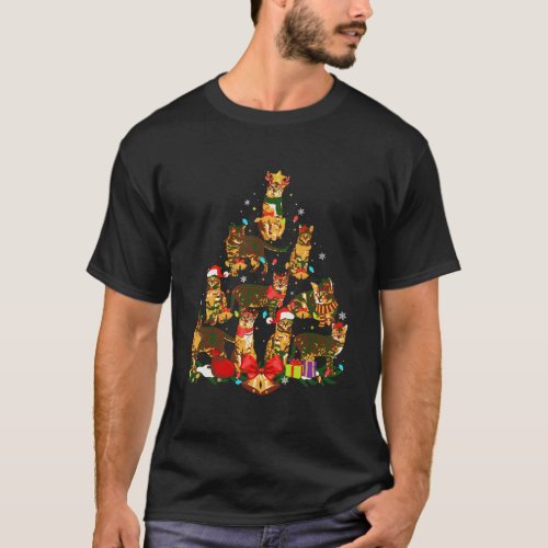 Cat Lover Gifts Bengal Tree Christmas Light T_Shirt