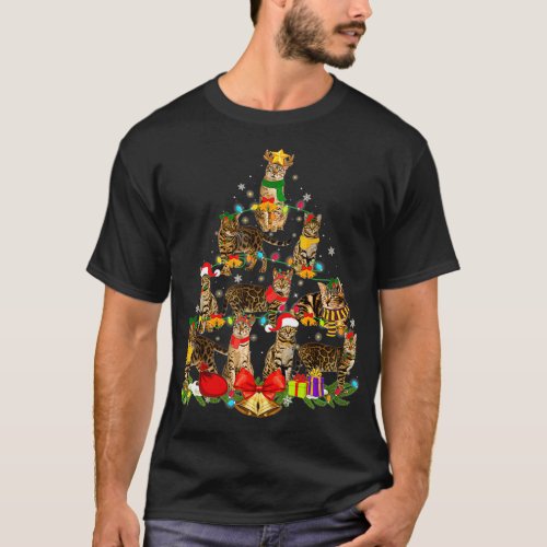 Cat Lover Gifts Bengal Tree Christmas Light  T_Shirt