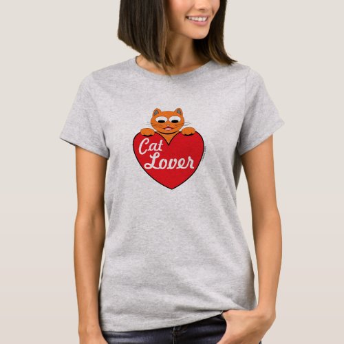 Cat Lover Ginger Kitty with Red Heart T_Shirt