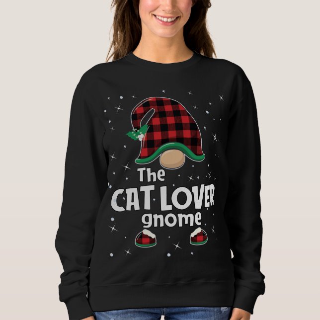 Cat Lover Gnome Buffalo Plaid Matching Christmas G Sweatshirt (Front)