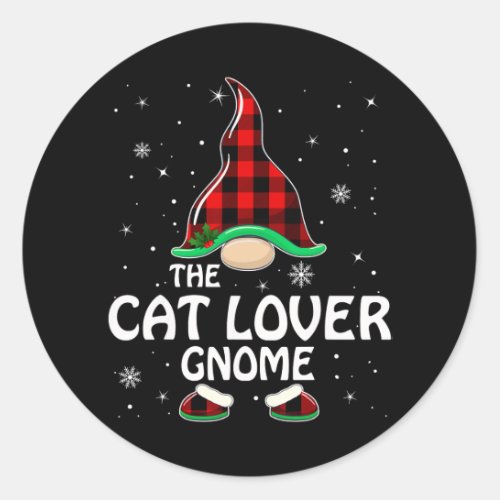 Cat Lover Gnome Buffalo Plaid Matching Family Chri Classic Round Sticker