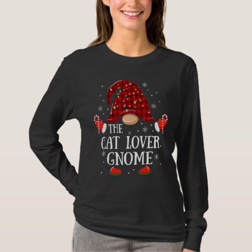 Cat Lover Gnome Buffalo Plaid Matching Family Chri T_Shirt
